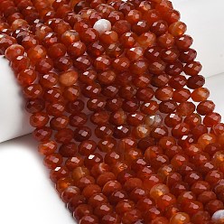 Red Agate Натуральный красный агат бисер нитей, рондель, граненые, 9.5~10x6.5~7.5 мм, отверстие : 1 мм, около 54~57 шт / нитка, 15.24~15.43'' (38.7~39.2 см)