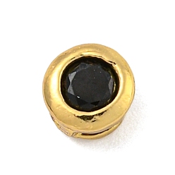 Черный Латунная бусина с покрытием стойки, долговечный, без свинца и без кадмия, плоско-круглые, реальный 18 k позолоченный, чёрные, 4.5x3 мм, отверстие : 0.6 мм