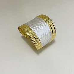 Golden Iron Enamel Textured Wide Open Cuff Bangles for Women, Silver Color, Golden, Inner Diameter: 2.36 inch(6cm)