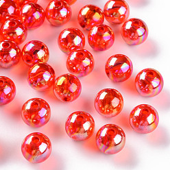 Красный Прозрачные акриловые бусины, с покрытием AB цвета, круглые, красные, 12x11 мм, отверстие : 2.5 мм, Около 566 шт / 500 г