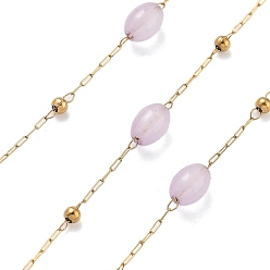 Нефрит Цепочки из натурального окрашенного нефрита и 304 бусин из нержавеющей стали, с 316 цепями из нержавеющей стали, ионное покрытие (ip), пайки, овальные, с катушкой, 6x4.5 мм