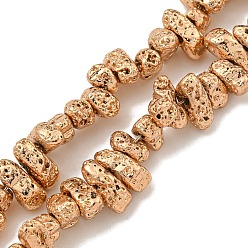 Light Gold Plated Electroplated Natural Lava Rock Beads Strands, Chip, Light Gold Plated, 2~3x4~7x3~4mm, Hole: 1mm, about 136~141pcs/strand, 14.80~15.28''(37.6~38.8cm)
