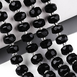 Black Onyx Натуральные бусины из черного оникса (окрашенные и нагретые), с бисером, граненые, рондель, 7~8.5x5~7 мм, отверстие : 1 мм, около 44~56 шт / нитка, 14.96~15.55 дюйм (38~39.5 см)