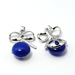 Синий Подвески кошачий глаз, с латунной фурнитурой , фрукты, платина, синие, 30x20x9 мм, отверстие : 4x5 мм