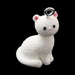 Cat Shape Animal Theme Opaque Resin Pendants, with Platinum Iron Loop, Cat Shape Charm, 23.5x15.5x12.5mm, Hole: 2mm