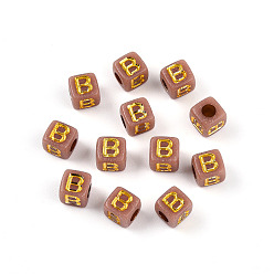 Letter B Покрытие акриловыми шариками, куб с письмом, золотой металл обвитыми, В письме, 4.5x4.5x4.5 мм, отверстие : 2 мм, Около 6250 шт / 500 г