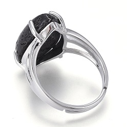 Lava Rock Adjustable Natural Lava Rock Finger Rings, with Platinum Plated Brass Findings, Teardrop, Size 8, Inner Diameter: 18mm