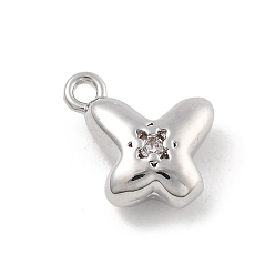 Платина Латунные микро проложить кубического циркония подвески, без кадмия, без никеля и без свинца, бабочки прелести, платина, 11x9.5x4 мм, отверстие : 1 мм