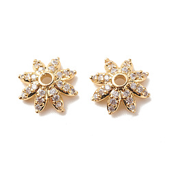 Золотой Колпачки для бусин из прозрачного кубического циркония из латуни, без кадмия и без свинца, мульти-лепесток, цветок, золотые, 10x3.5 мм, отверстие : 1.6 мм