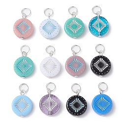 Mixed Color 12pcs/set Acrylic Pendants, Flat Round, Mixed Color, 20x15x4~5mm, Hole: 5mm, 12pcs/set. 