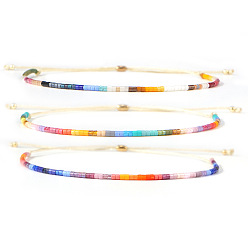 (52) Непрозрачная лаванда 3шт. летние браслеты из плетеного бисера со стеклянными бусинами, Регулируемые браслеты из полиэстеровой нити для женщин, разноцветные, регулируемый