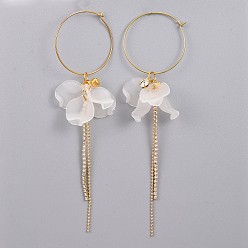 Weiß Messing Weinglas Charm Ringe baumeln Creolen, mit transparenten Acrylanhängern und Messingrhinestone-Cupkette, weiß, 110x30x10 mm, Stift: 0.6 mm