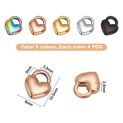 Mixed Color Unicraftale Vacuum Plating 304 Stainless Steel Charms, Heart Lock, Mixed Color, 10.5x9x2.5mm, Hole: 3x3.5mm, 5 colors, 4pcs/color, 20pcs/box