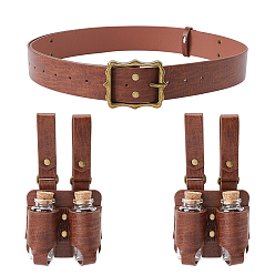 Sienna PU Leather Waist Belt with Cork Glass Potion Bottle, for Medieval Wizard Cosplay Accessories, Sienna, 1460x40.5x3mm