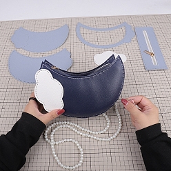 Прусский Синий Наборы для изготовления женской сумки через плечо «Облако и луна» из искусственной кожи своими руками, Наборы сумок на плечо ручной работы для начинающих., берлинская лазурь, готовое изделие: 12x22x6 см