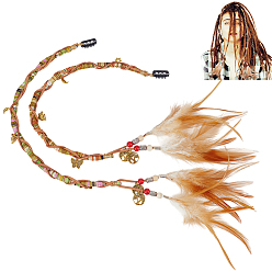 Couleur Mélangete 2pcs cordon élastique enveloppé et cordon plat en faux daim pour perruques, avec pendentif en alliage et perle en bois, couleur mixte, 530mm
