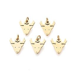 Настоящее золото 14K 304 прелести нержавеющей стали, лазерная резка, с целью перехода в кольце, рождественский олень / олень, на Рождество, реальный 14 k позолоченный, 8x8x1 мм, Перейти кольцо: 3x0.4 мм, 2.2 мм внутренним диаметром