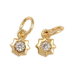 Настоящее золото 18K Латунные микро проложить кубического циркония подвески, солнечные чары, стойки покрытие, долговечный, без кадмия и без свинца, с целью перехода в кольце, реальный 18 k позолоченный, 7x5x1.5 мм, отверстие : 3.6 мм