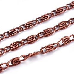 Red Copper Lumachina Iron Chains, Unwelded, Silver Color, with Spool, Red Copper, 6.5x2.5x1mm, about 328.08 Feet(100m)/roll