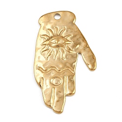Настоящее золото 18K 304 подвески из нержавеющей стали, ионное покрытие (ip), ладонь с подвеской в виде глаза, реальный 18 k позолоченный, 43x25x2 мм, отверстие : 2.5 мм