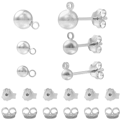 Платина 12шт. 3 стили серьги-гвоздики с круглыми шариками из стерлингового серебра, сережка с горизонтальной петлей, с печатью s925, 12 шт. 925 гайки-гвоздики из стерлингового серебра, платина, фурнитура: 14.5~17x3~5 мм, отверстие : 1.2 мм, штифты : 0.8 мм