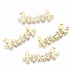 Golden 201 Stainless Steel Links connectors, Laser Cut, Family, Golden, 11x30x1mm, Hole: 1.5mm