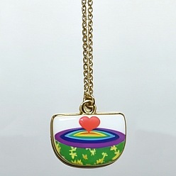 Corazón Collares colgantes de abanico de latón esmaltado con motivos oceánicos para mujer, dorado, verde, corazón, 15.75 pulgada (40 cm)