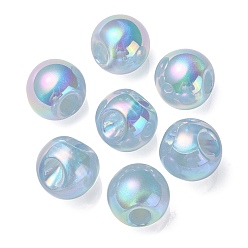 Light Blue UV Plating Rainbow Iridescent Acrylic Beads, with Glitter Powder, Round, Light Blue, 18.5mm, Hole: 4mm