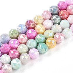 (52) Непрозрачная лаванда Антикоррозийные гальванические стеклянные бусины, имитация драгоценных камней, круглые, с покрытием AB цвета, граненые, два тона, разноцветные, 7~8 мм, отверстие : 1~1.2 мм, около 51 шт / нитка, 14.96 дюйм (38 см)