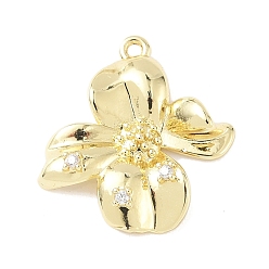 Цветок Латунные микропаве прозрачные подвески с фианитом, реальный 14 k позолоченный, цветок, 19.5x18.5x4 мм, отверстие : 1.2 мм