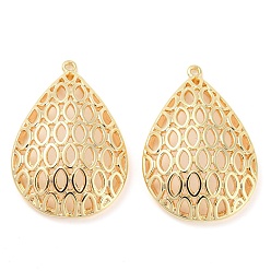 Настоящее золото 18K Стойки обшивки латунные подвески, без кадмия, без никеля и без свинца, полый шарм в форме слезы, реальный 18 k позолоченный, 27.5x18.5x5 мм, отверстие : 0.8 мм