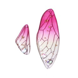 Темно-Розовый Подвески в виде крыльев бабочки из эпоксидной смолы, со стразами и золотой фольгой, темно-розовыми, 49x18x2~3 мм, отверстие : 1.2 мм, маленькие крылья: 25x11x3мм