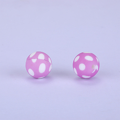 Violet Printed Round Silicone Focal Beads, Violet, 15x15mm, Hole: 2mm