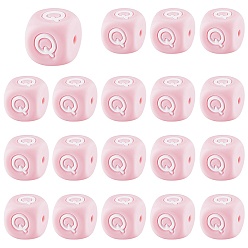 Letter Q 20 piezas de cuentas de silicona con letras de cubo rosa 12x12x12 mm cuentas cuadradas del alfabeto con dados con 2 mm agujero espaciador cuentas de letras sueltas para la fabricación de joyas de collar de pulsera, letter.q, 12 mm, agujero: 2 mm
