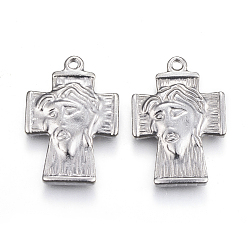 Stainless Steel Color Non-Tarnish 304 Stainless Steel Pendants, For Easter, Cross with Jesus, Stainless Steel Color, 23x16x2.5mm, Hole: 1.2mm