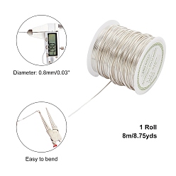Silver Round Copper Wire Copper Beading Wire for Jewelry Making, Long-Lasting Plated, Silver Color Plated, 20 Gauge, 0.8mm, about 26.24 Feet(8m)/roll