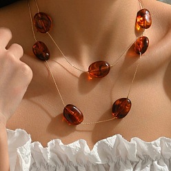 Кокосово-Коричневый Двухслойные ожерелья из сплава и смолы в богемном стиле с овальными звеньями, кокосового коричневый, 17.72 дюйм (45 см)