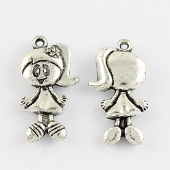 Antique Silver Vintage Acrylic Pendants, Girl, Antique Silver, 27x14x4.5mm, Hole: 1.5mm, about 819pcs/500g