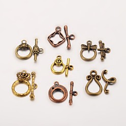 Mixed Color Mixed Tibetan Style Toggle Clasps, Mixed Color, Toggle: 15~25x10~15mm, Bar: 15~25mm, Hole: 2~3mm