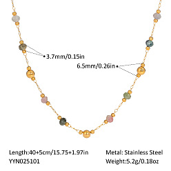 Настоящее золото 18K Ожерелья из разноцветных граненых ронделей из натурального камня и нержавеющей стали ручной работы, реальный 18 k позолоченный, 15.75 дюйм (40 см)