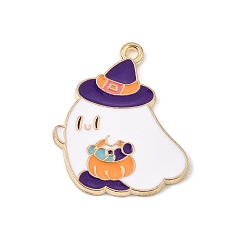 Ghost Подвески из сплава хэллоуина с эмалью, золотые, призрак с амулетами в виде тыквы, 25.5x20x1.5 мм, отверстие : 1.6 мм