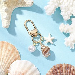Золотой Подвеска в виде спиральной ракушки и синтетической бирюзы в виде морской звезды, с круглыми застежками из пластика ABS с имитацией жемчуга и сплава, золотые, 54 мм