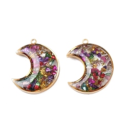 Разноцветный 304 подвески из нержавеющей стали, луна из эпоксидной смолы и стекла, вакуумное покрытие pvd, реальный 18 k позолоченный, красочный, 22x18x5~5.5 мм, отверстие : 1.6 мм
