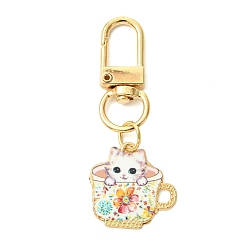 Разноцветный Подвеска из сплава с эмалью, с поворотными застежками сплава, форма кошки с чашкой, красочный, 58 мм