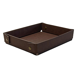 Кокосово-Коричневый Лотки для хранения из искусственной кожи, органайзер для косметических украшений, с кнопками сплава досрочных, античная бронза, прямоугольные, кокосового коричневый, 26x19.2x4.8 см