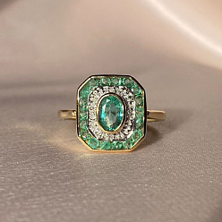 Золотой Прямоугольный сплав со стразами кольца для женщин, золотые, размер США 8 (18.1 мм)