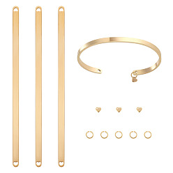 Золотой Наборы для самостоятельного изготовления браслетов-манжет, В комплект входят 3 заготовок для браслетов из нержавеющей стали., 3 шт. 304 подвески из нержавеющей стали и 5 шт. открытые соединительные кольца, золотые