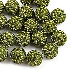 Желто-Зеленый Бусины с класс А стразами, cmолы и каолина, круглые, перидот, С. 11 (1.7~1.8 мм), 12 мм, отверстие : 1.5 мм
