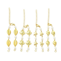 Mixed Shapes 4 шт. 4 стили: морские животные 304 браслет из нержавеющей стали, с белыми круглыми бусинами из перламутра., реальный 18 k позолоченный, разнообразные, 5.91~6.5 дюйм (15~16.5 см), отверстие : 3.3 мм, 1 шт / стиль