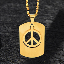 Золотой 201 подвесные из нержавеющей стали ожерелья, Прямоугольник с знак мира, золотые, 23.62 дюйм (60 см)
